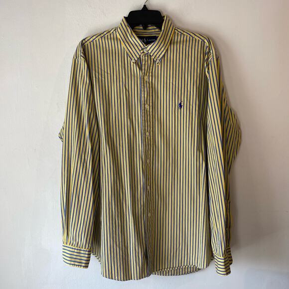 Lauren Ralph Lauren Custom Fit Button Down Long‎ Sleeve Striped Shirt SZ 17 - Picture 1 of 10